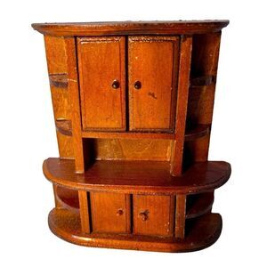 Vintage DTD Norfolk Wooden Doll Furniture -China Cabinet W Working Doors/Shelves